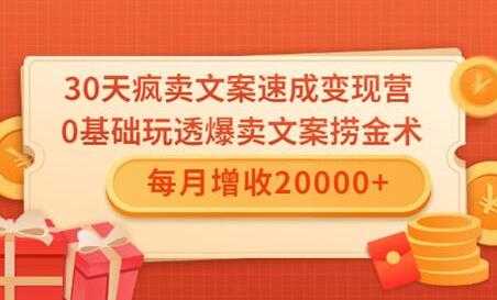 文案怎么写，0基础30天疯卖文案速成变现营，每月增收20000+-副业网