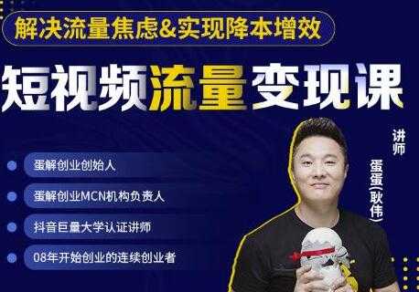 蛋解创业《短视频流量变现课》解决流量焦虑，实现降本增效，打造爆款产品-副业网