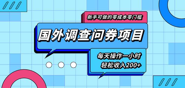 新手零成本零门槛可操作的国外调查问券项目，每天一小时轻松收入200+-副业网