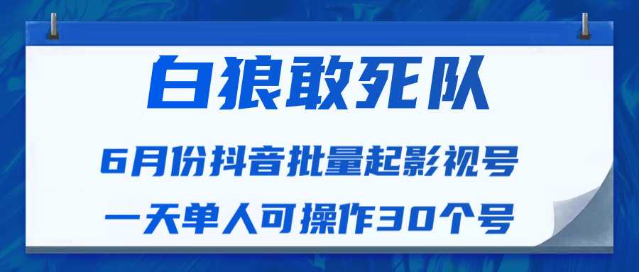 白狼敢死队最新抖音短视频批量起影视号（一天单人可操作30个号）视频课程-副业网