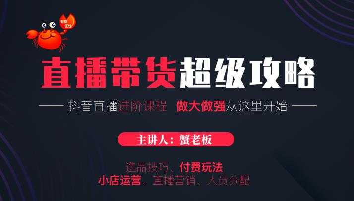 蟹老板抖音直播带货超级攻略：抖音直播带货的详细玩法，小店运营、付费投放等-副业网