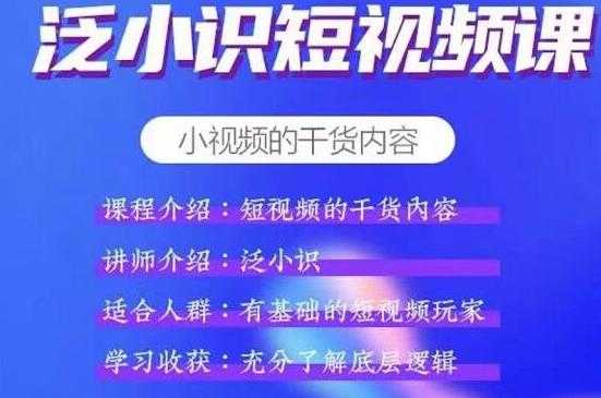 泛小识短视频课+电商课，短视频的干货内容-副业网
