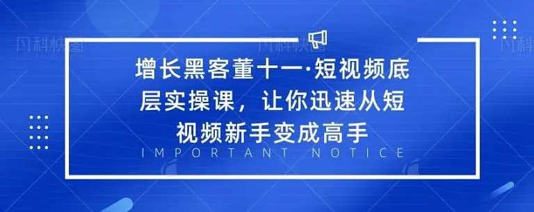 增长黑客董十一·短视频底层实操课，从短视频新手变成高手-副业网