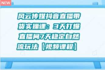 风云传媒抖音直播带货实操课：3 天打爆直播间 7 天稳定自然流玩法【视频课程】-副业网