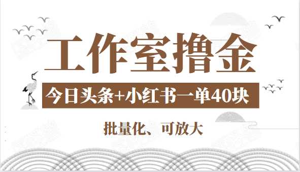 工作室撸金二件套：撸今日头条原创收益+小红书一单利润40块项目-副业网