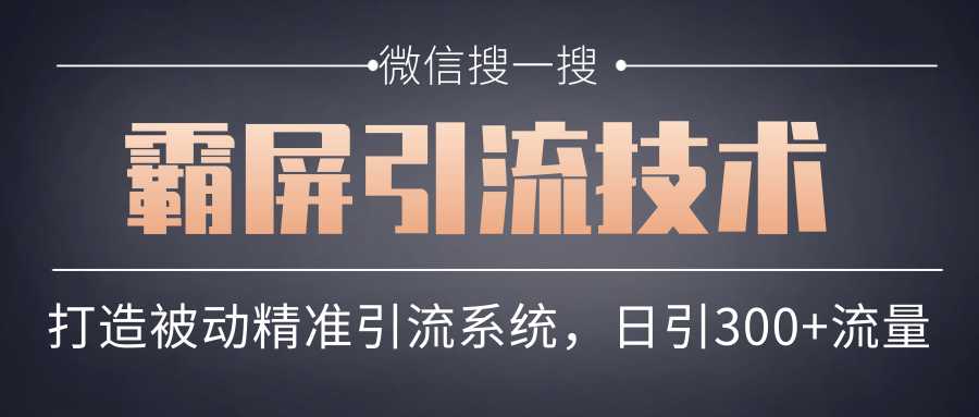 微信搜一搜霸屏引流技术，打造被动精准引流系统，轻松日引300+流量-副业网
