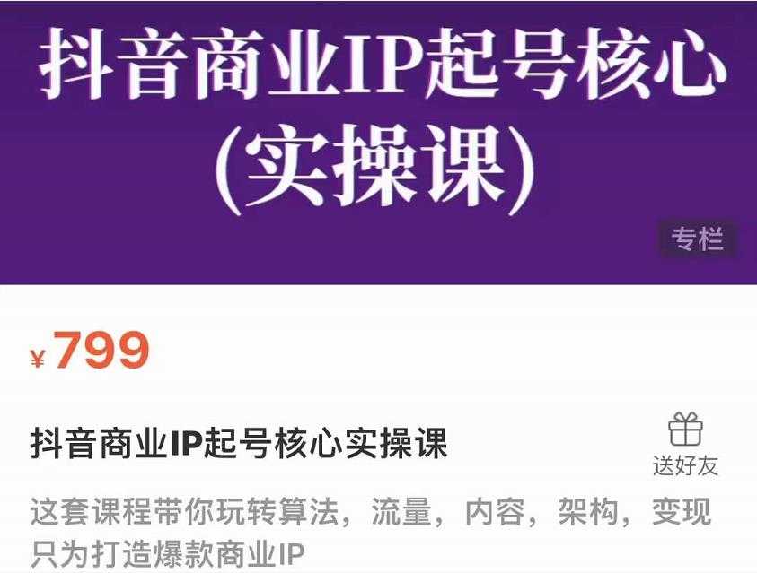抖音商业IP起号核心实操课，带你玩转算法，流量，内容，架构，变现-副业网