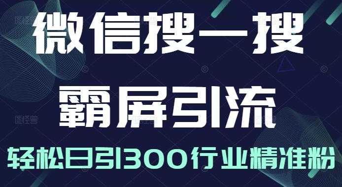 微信搜一搜霸屏引流课，打造被动精准引流系统，轻松日引300行业精准粉-副业网