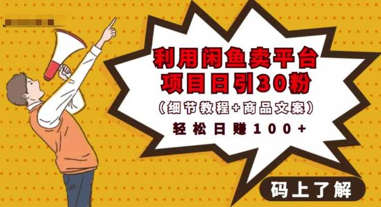 利用闲鱼卖平台项目课程资源日引流30+精准粉丝，轻松日赚100+，积累人脉可实现二次变-副业网