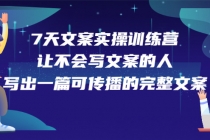 7天文案实操训练营第17期，让不会写文案的人，写出一篇可传播的完整文案-副业网