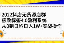 2022抖店无货源店群，极致标签4.0盈利系统：从0到日均日入1W+实战操作-副业网