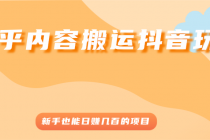 知乎内容搬运抖音玩法，新手也能日赚几百的项目-副业网