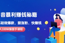 《抖音暴利赚钱秘籍》月入100W操盘手教你 0基础做爆款、狠涨粉、快赚钱-副业网