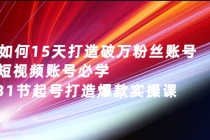 如何15天打造破万粉丝账号：短视频账号必学，31节起号打造爆款实操课-副业网
