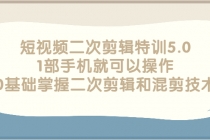 短视频二次剪辑特训5.0，1部手机就可以操作，0基础掌握二次剪辑和混剪技术-副业网