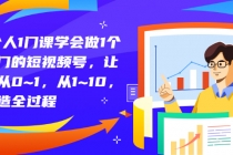 1个人1门课学会做1个热门的短视频号，让你从0~1，从1~10，打造全过程-副业网