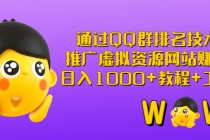 通过QQ群排名技术：推广虚拟资源网站赚钱，日入1000+教程+工具-副业网