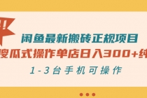 闲鱼最新搬砖正规项目：傻瓜式操作单店日入300+纯利，1-3台手机可操作-副业网