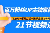 百万粉丝UP主独家秘诀：冷启动+爆款打造+涨粉变现 2个月12W粉（21节视频课)-副业网
