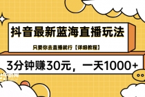 抖音最新蓝海直播玩法，3分钟赚30元，一天1000+只要你去直播就行(详细教程)-副业网