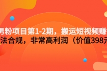 男粉项目第1-2期，搬运短视频赚钱，合法合规，非常高利润-副业网
