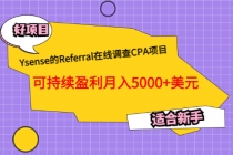 Ysense的Referral在线调查CPA项目，可持续盈利月入5000+美元，适合新手-副业网