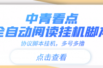 【高端精品】中青看点全自动挂机协议脚本可多号多撸，外面工作室偷撸项目-副业网
