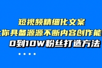 短视频精细化文案，让你具备源源不断内容创作能力，0到10W粉丝打造方法-副业网