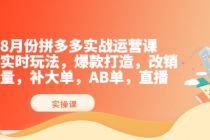 8月份拼多多实战运营课，实时玩法，爆款打造，改销量，补大单，AB单，直播-副业网