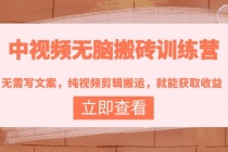 中视频无脑搬砖训练营：无需写文案，纯视频剪辑搬运，就能获取收益！-副业网