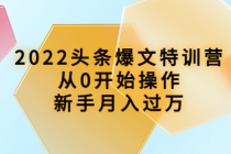 2022头条爆文特训营：从0开始操作，新手月入过万-副业网