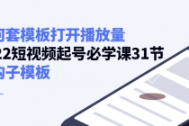 如何套模板打开播放量，2022短视频起号必学课31节，送钩子模板-副业网
