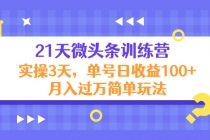 21天微头条训练营，实操3天，单号日收益100+月入过万简单玩法-副业网