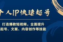 个人IP快速起号，打造爆款短视频，全面提升起号、文案、内容创作等技能-副业网