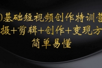 0基础短视频创作特训营：拍摄+剪辑+创作+变现方法，开始副业赚钱-副业网