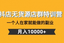 抖店无货源店群特训营：一个人在家就能做的副业，月入10000+-副业网
