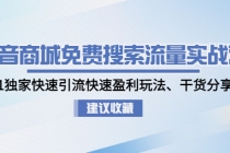 抖音商城免费搜索流量实战营：0-1独家快速引流快速盈利玩法、干货分享-副业网
