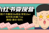 小红书变现营：实测3个月涨18w粉丝 变现10w+有学员3天赚1w(教程+素材+软件)-副业网