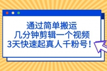 通过简单搬运，几分钟剪辑一个视频，3天快速起真人千粉号！-副业网