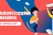 利用免费资料引流宝妈粉，私域高利润转化，实现一部手机日入500+-副业网