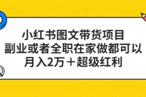 小红书图文带货项目，副业或者全职在家做都可以，月入2万＋超级红利-副业网