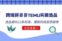 跨境拼多多TEMU实操选品运营方法，选品避坑12条标准，爆款的底层思路等-副业网