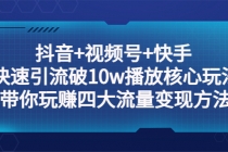 抖音+视频号+快手 快速引流破10w播放核心玩法：带你玩赚四大流量变现方法！-副业网