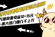 动态背景表情包取图小程序，1万播放量收益10~15元，一条大热门赚几千上万-副业网
