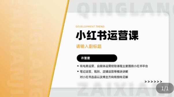 许筐筺·小红书运营课，​笔记运营、规则、店铺运营等模块讲解，学会自己独立运营小红书账号-副业网