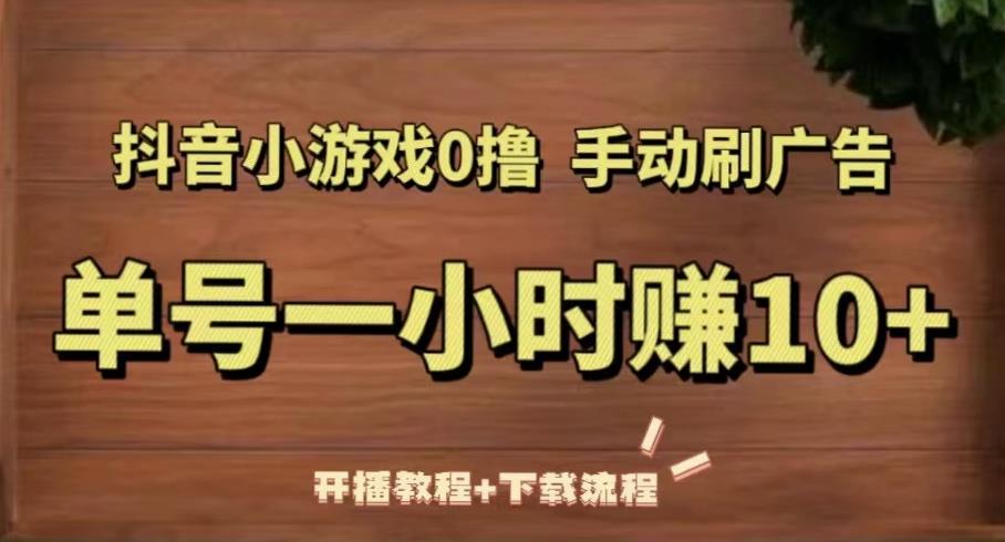 抖音小游戏0撸手动刷广告，单号一小时赚10+（开播教程+下载流程）-副业网