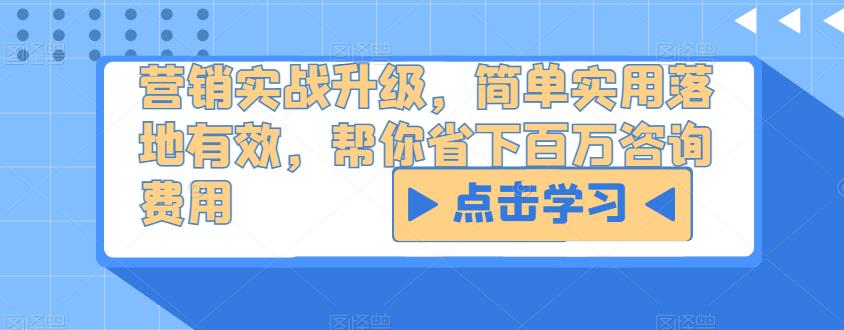 营销实战升级，简单实用落地有效，帮你省下百万咨询费用-副业网