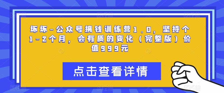 坏坏-公众号搞钱训练营1.0，坚持个1-2个月，会有质的变化（完整版）价值999元-副业网