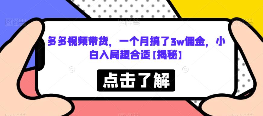 多多视频带货，一个月搞了3w佣金，小白入局超合适【揭秘】-副业网
