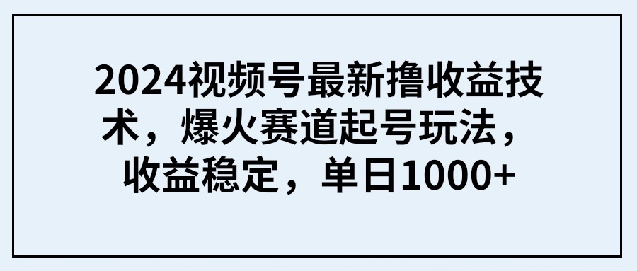 2024视频号最新撸收益技术，爆火赛道起号玩法，收益稳定，单日1000+-副业网